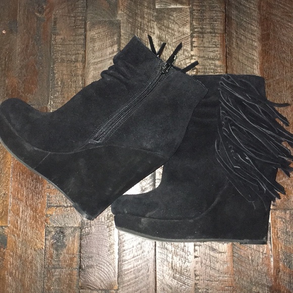 Express Black Fringe Wedge Booties - Picture 8 of 8